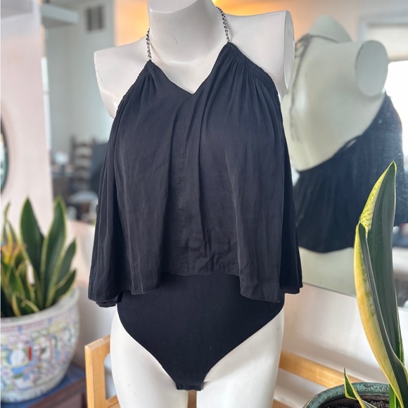 Intimately Free People Callie Bodysuit Black Flowy Halter V Neck Women’s SZ S - Picture 3 of 7